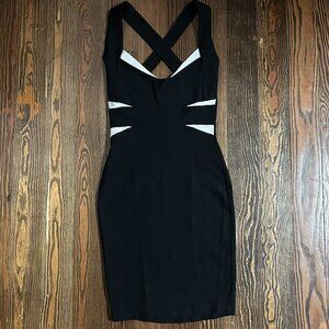 Sabora SMALL Push-Up Vegas Club Stretch Criss Cross Bodycon Mini Dress Black/Wht
